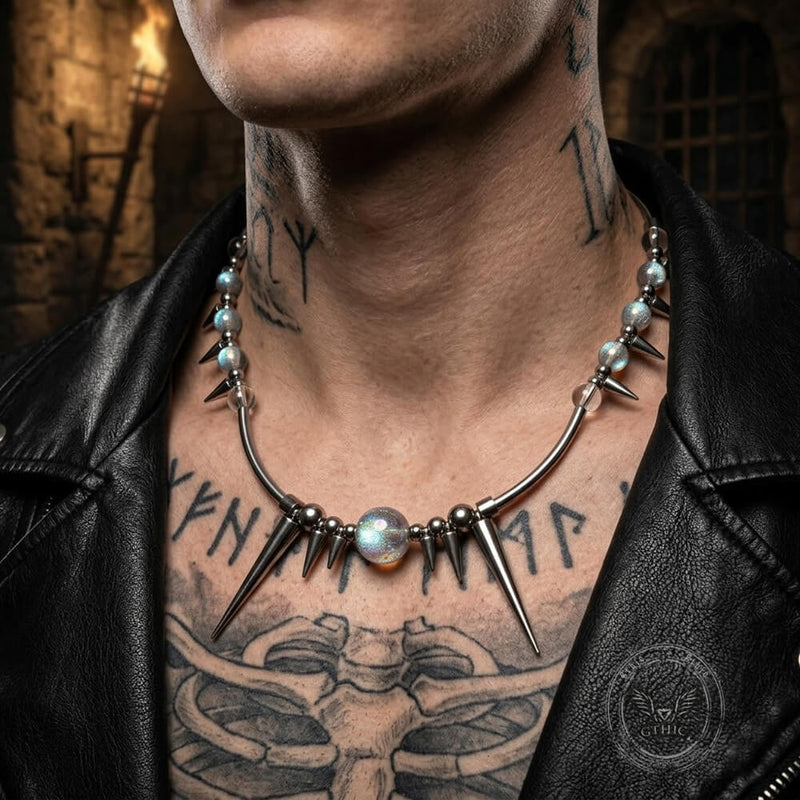 Punk Y2k Studded Gemstone Beaded Stainless Steel Necklace