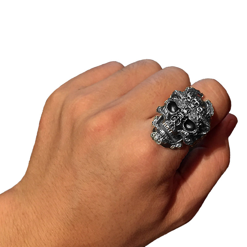 Real 925 Sterling Silver Skull Ring / Adjustable Rock Many Skeletons Ring / Biker Jewelry