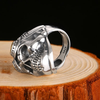925 Silver Aviator Skull Adjustable Ring for and / Big Heavy Ring / Biker Jewelry
