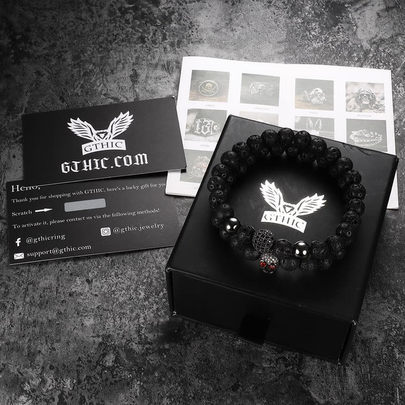 Red Eye Skull Volcanic Rock Bracelet Set