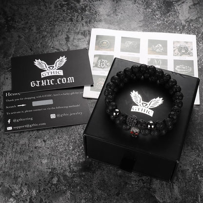 Red Eye Skull Volcanic Rock Bracelet Set
