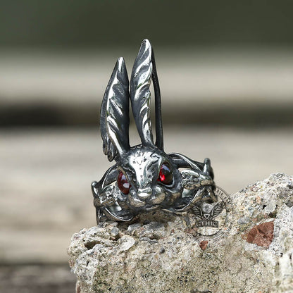 Red Eyes Rabbit Stainless Steel Animal Ring
