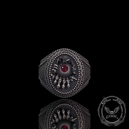 Red Zircon Eye Skull Hand Punk Sterling Silver Ring