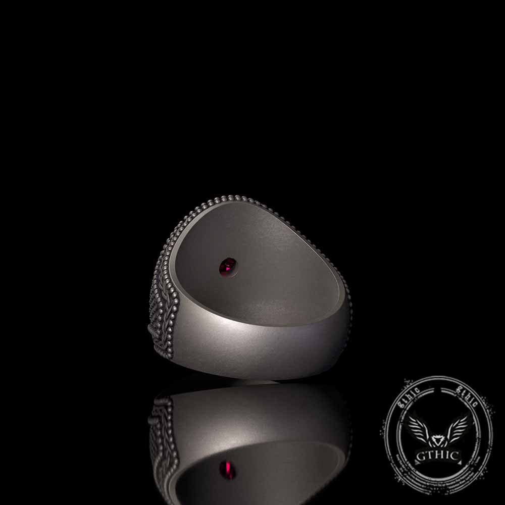 Red Zircon Eye Skull Hand Punk Sterling Silver Ring