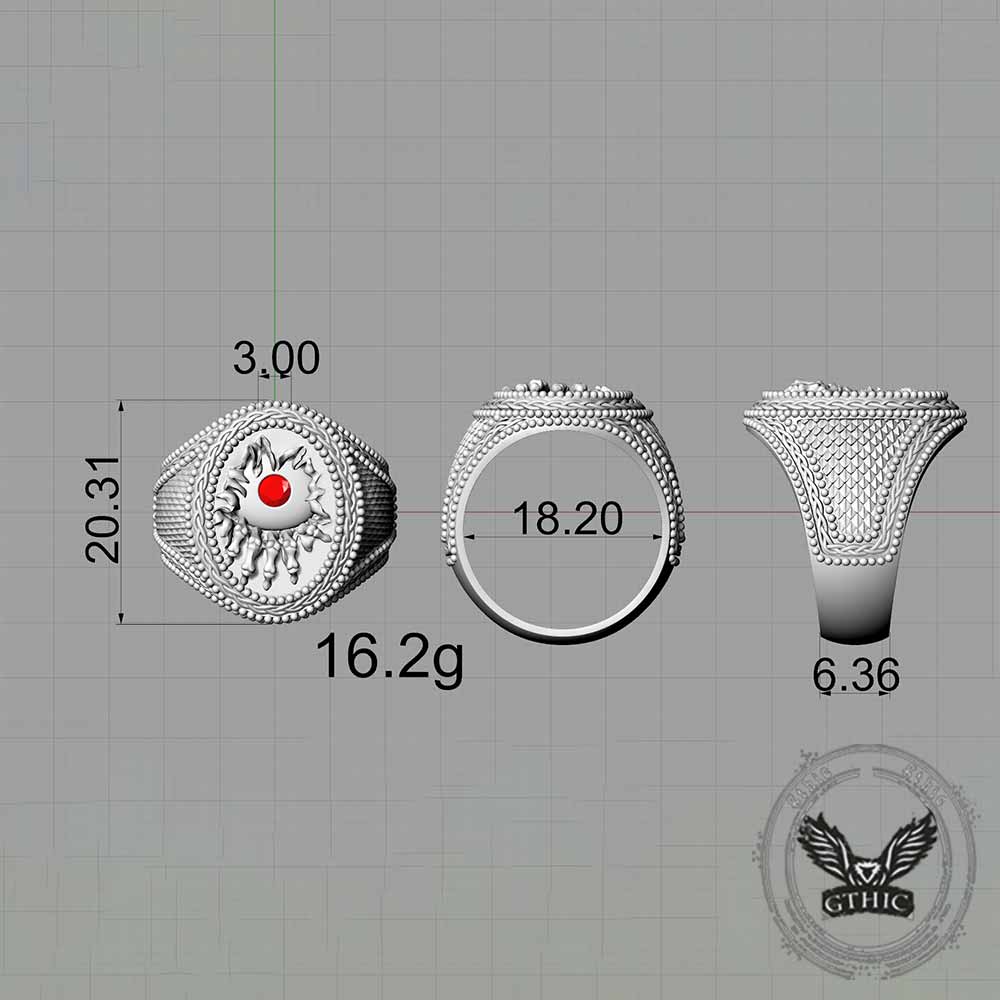 Red Zircon Eye Skull Hand Punk Sterling Silver Ring