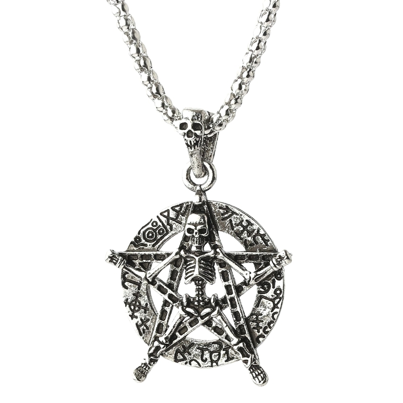 Retro Gothic Pendant Pentagram of Skeleton / Stylish Wiccan Pagan Religious Jewelry
