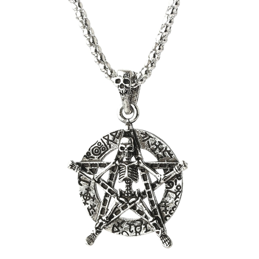Retro Gothic Pendant Pentagram of Skeleton / Stylish Wiccan Pagan Religious Jewelry