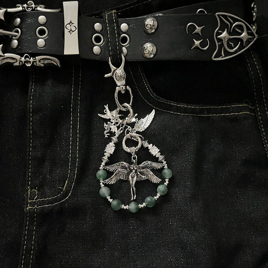 Retro Angel Wings Matte Beaded Alloy Pants Chain