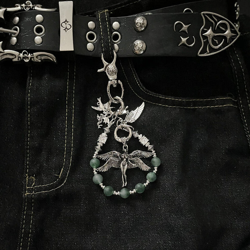Retro Angel Wings Matte Beaded Alloy Pants Chain