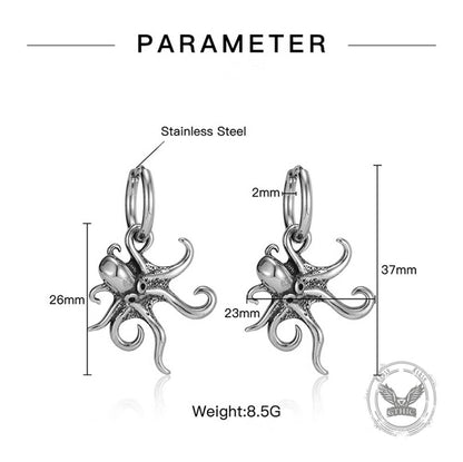 Retro Dark-style Stainless Steel Octopus Drop Earrings