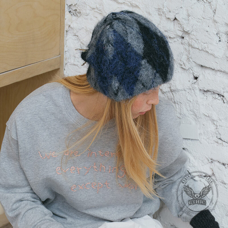 Retro Diamond Pattern Wool Blend Knitted Beanie Hat