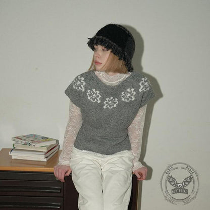 Retro Fringed Edge Patchwork Knitted Bucket Hat