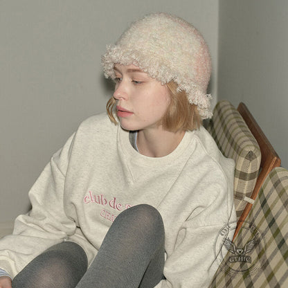 Retro Fringed Edge Patchwork Knitted Bucket Hat