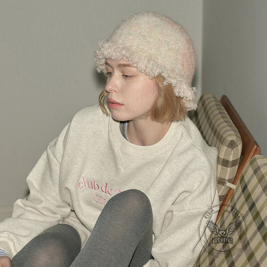 Retro Fringed Edge Patchwork Knitted Bucket Hat
