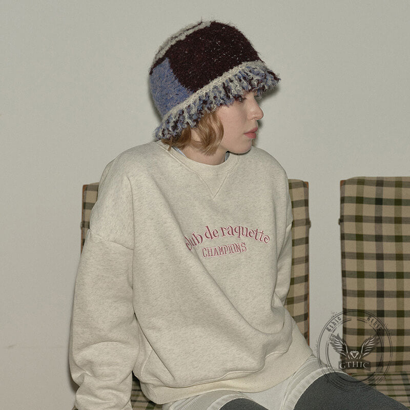 Retro Fringed Edge Patchwork Knitted Bucket Hat
