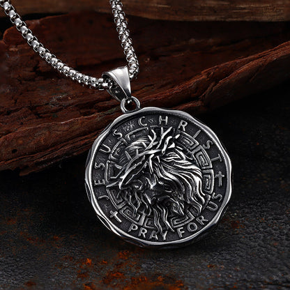 Retro Jesus Head Sacred Heart Stainless Steel Pendant