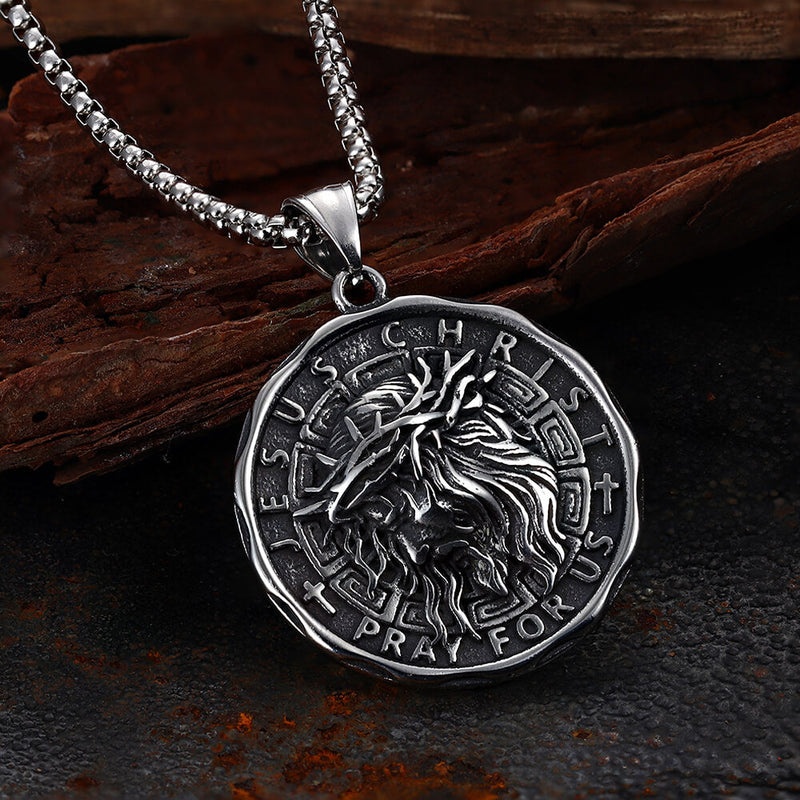 Retro Jesus Head Sacred Heart Stainless Steel Pendant