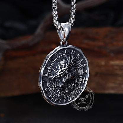 Retro Jesus Head Sacred Heart Stainless Steel Pendant