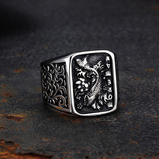 Retro Koi Square Stainless Steel Lucky Ring