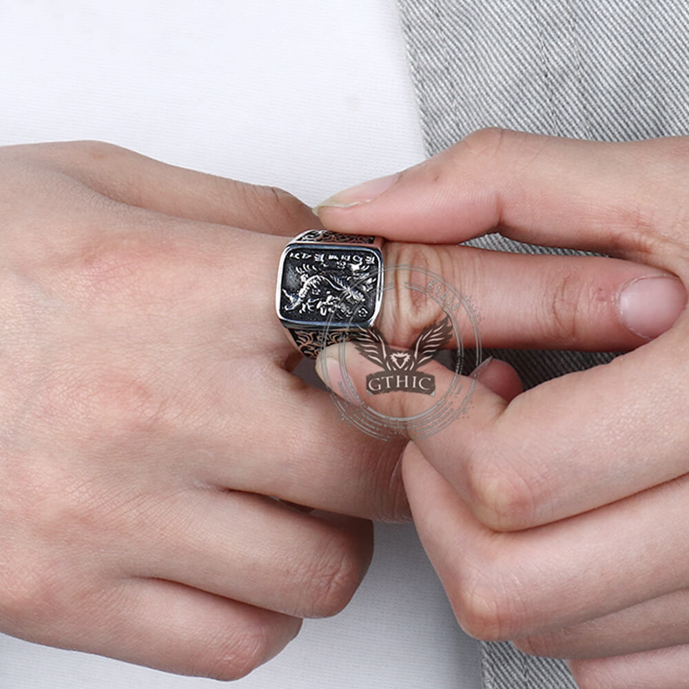 Retro Koi Square Stainless Steel Lucky Ring