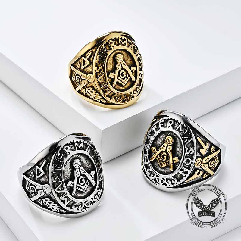 Retro Masonic Symbol Stainless Steel Ring