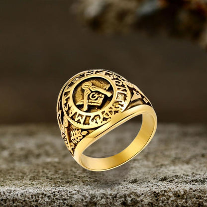 Retro Masonic Symbol Stainless Steel Ring