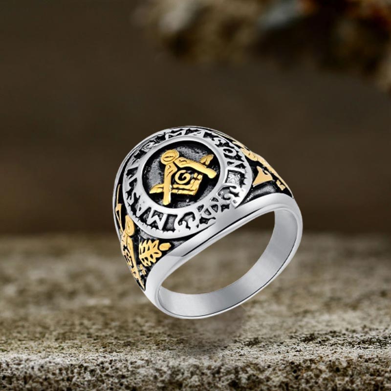 Retro Masonic Symbol Stainless Steel Ring