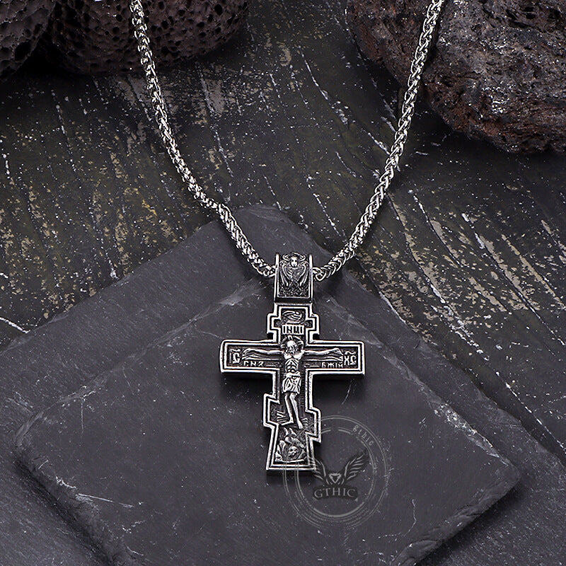 Retro Orthodox Crucifixion Stainless Steel Cross Pendant