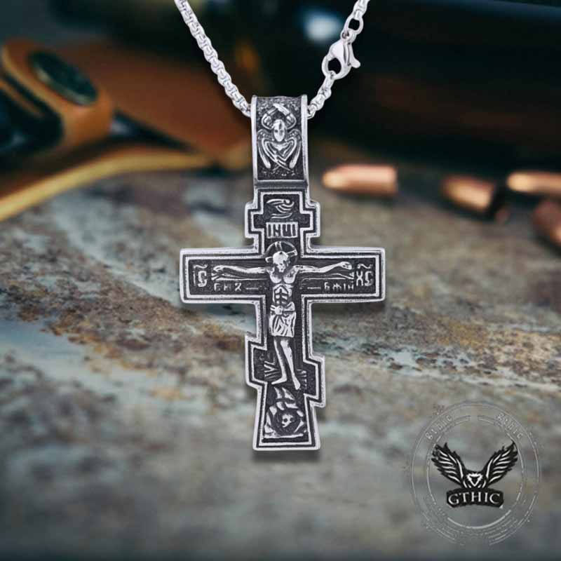 Retro Orthodox Crucifixion Stainless Steel Cross Pendant