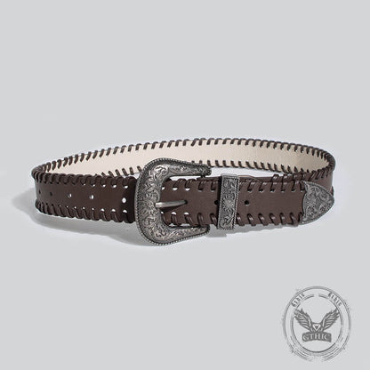 Retro Pattern Brown Pu Leather Belt