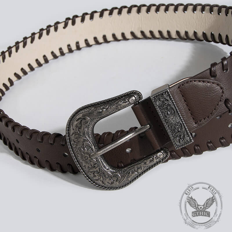 Retro Pattern Brown Pu Leather Belt