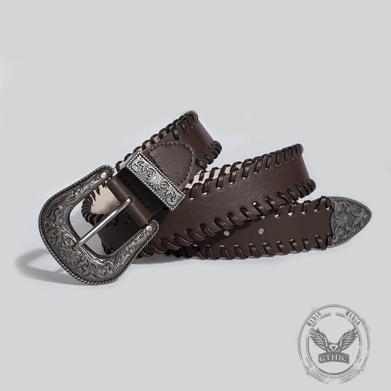 Retro Pattern Brown Pu Leather Belt