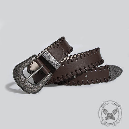 Retro Pattern Brown Pu Leather Belt