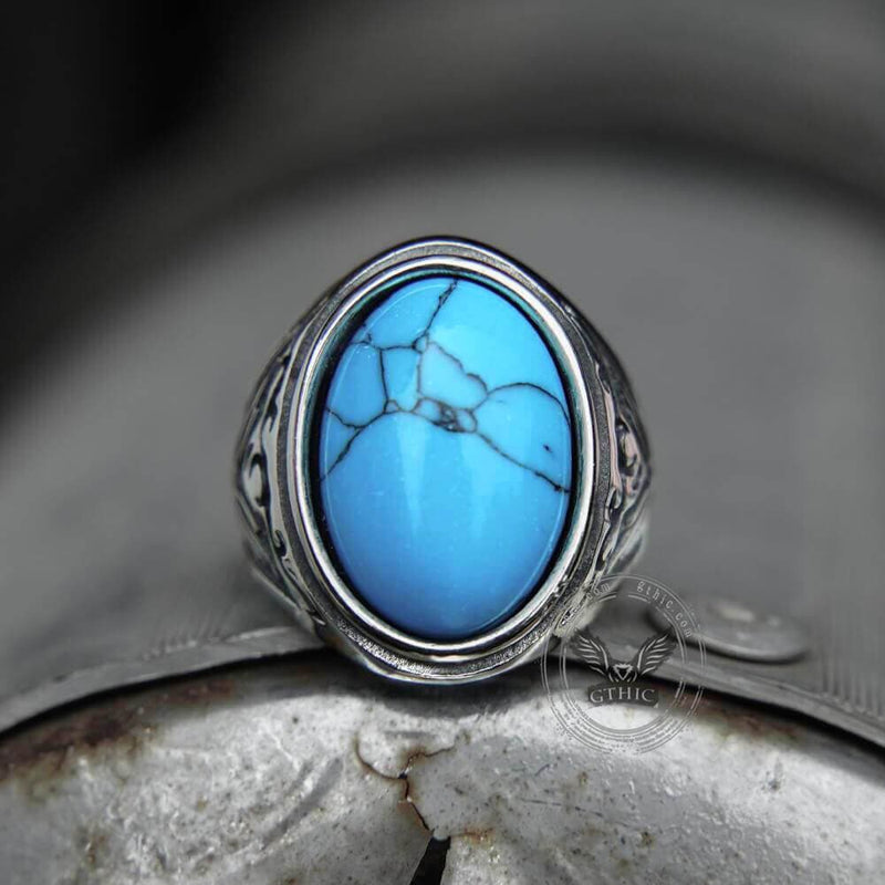 Retro Pattern Gem Stainless Steel Ring