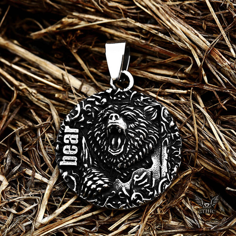 Retro Roaring Bear Stainless Steel Animal Pendant
