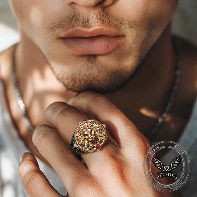 Retro Roaring Lion's Fury Gem Sterling Silver Ring