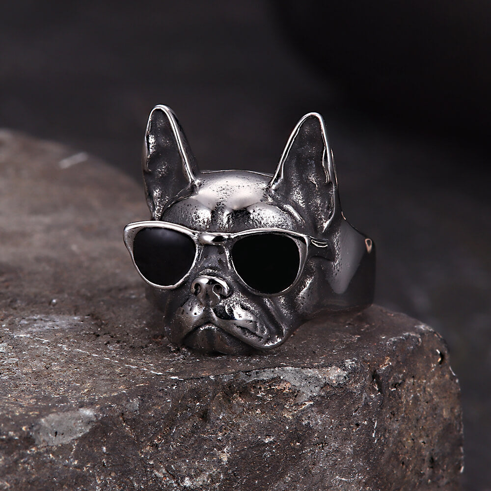 Retro Sunglasses Puppy Drip Glue Stainless Steel Ring