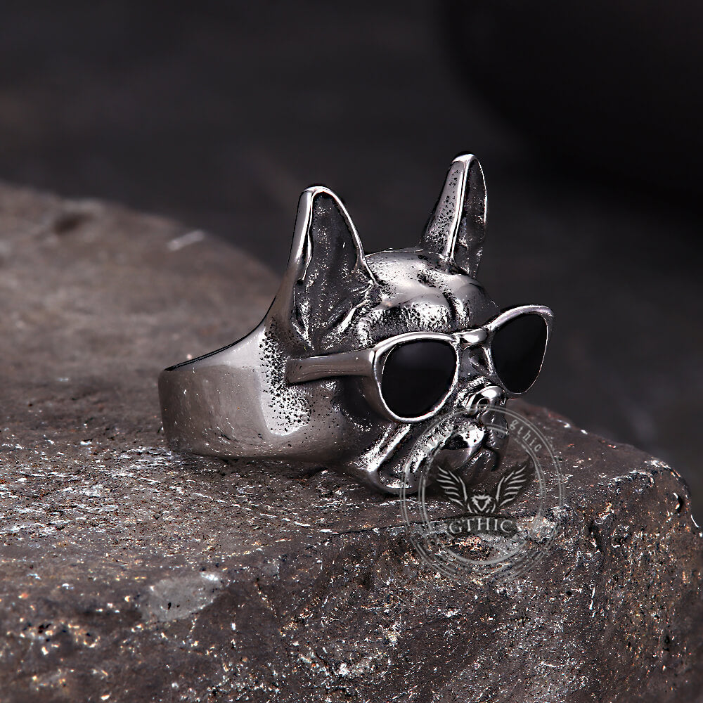 Retro Sunglasses Puppy Drip Glue Stainless Steel Ring