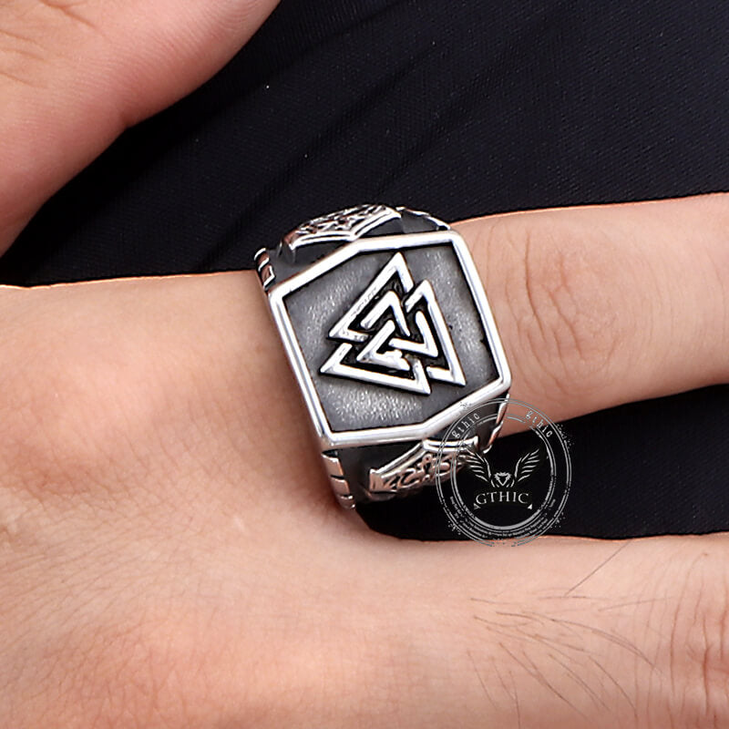 Retro Valknut Odin Triangle Stainless Steel Viking Ring