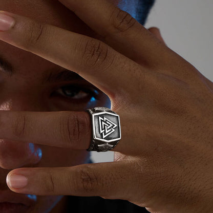 Retro Valknut Odin Triangle Stainless Steel Viking Ring