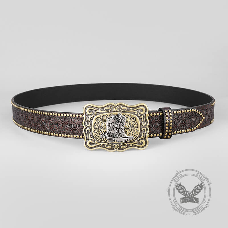 Retro Western Cowboy Bull Relief Pattern Pu Leather Belt