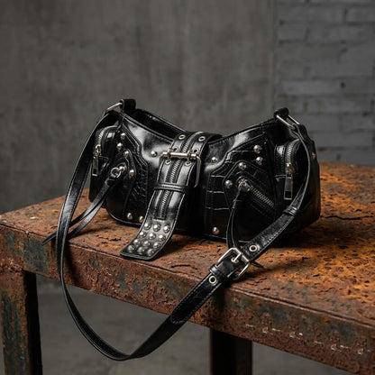 Retro Y2k Motorcycle Shoulder Pu Leather Handbag