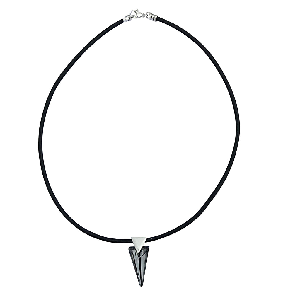 Reversible Dark Rainbow Swarovski Crystal Spike Pendant Necklace on Sterling Silver Black Leather Cord