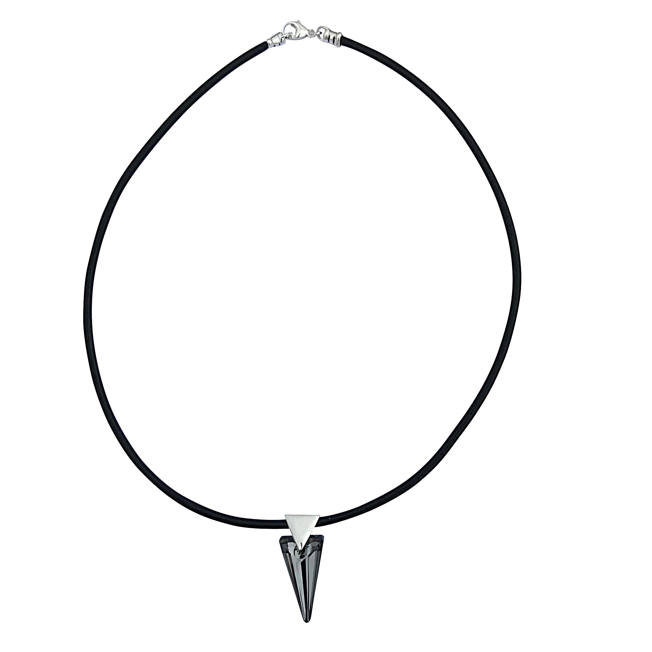 Reversible Dark Rainbow Swarovski Crystal Spike Pendant Necklace on Sterling Silver Black Leather Cord