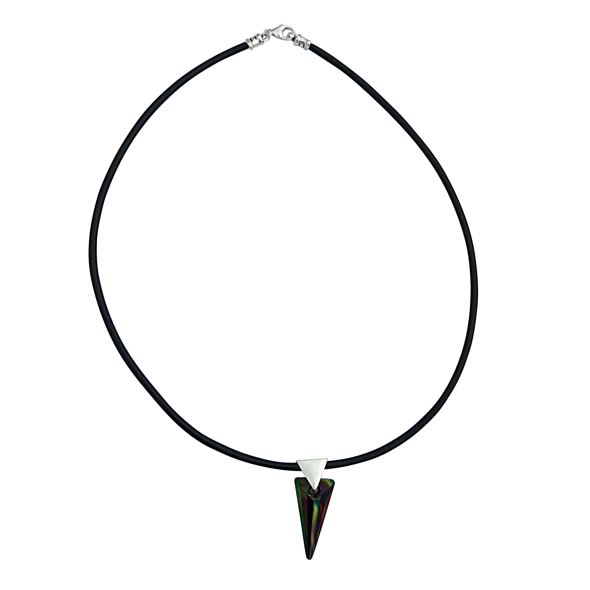 Reversible Dark Rainbow Swarovski Crystal Spike Pendant Necklace on Sterling Silver Black Leather Cord