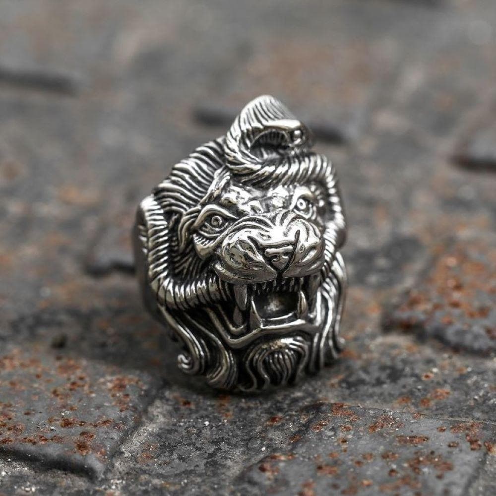Roaring Lion and Snake Stainless Steel Animal Ring
