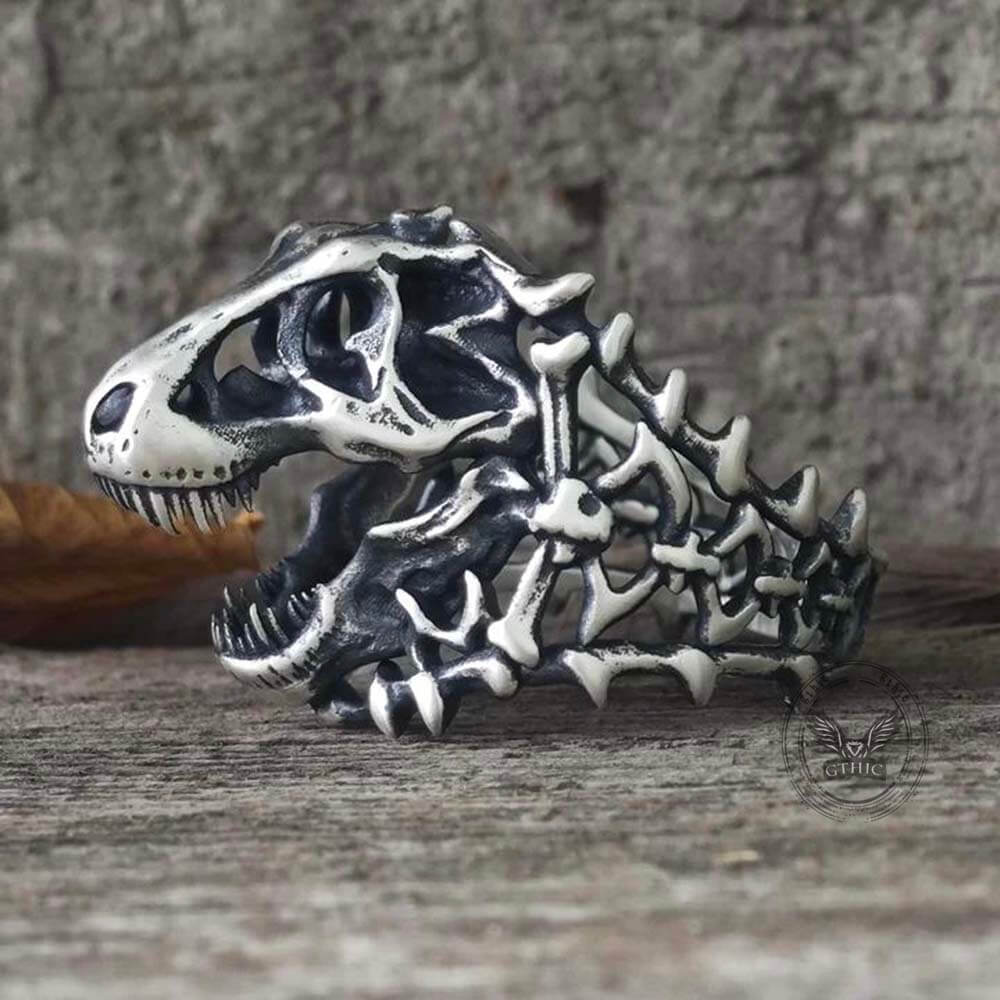 Roaring Tyrannosaurus Rex Skull Sterling Silver Ring