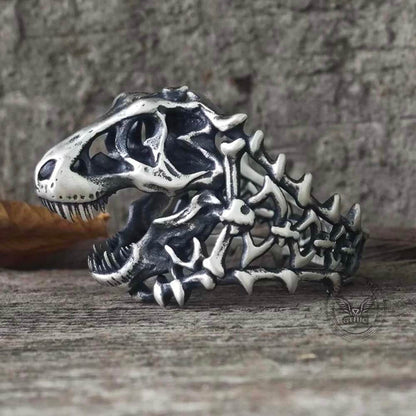 Roaring Tyrannosaurus Rex Skull Sterling Silver Ring