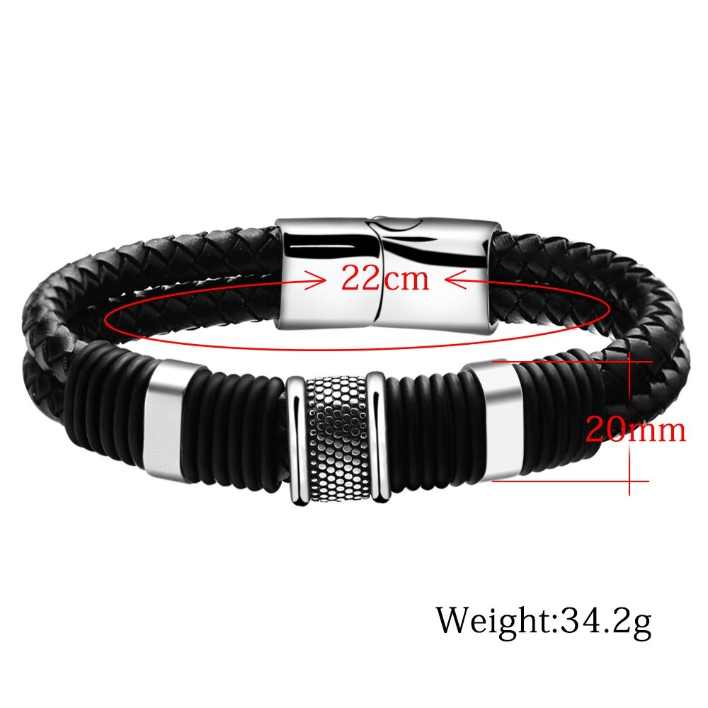 Rock Braid Leather Bracelet / and Bangle / Stainless Steel Jewel With Toggle