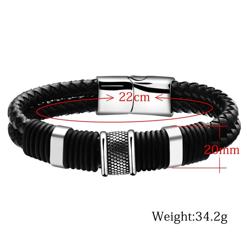 Rock Braid Leather Bracelet / and Bangle / Stainless Steel Jewel With Toggle